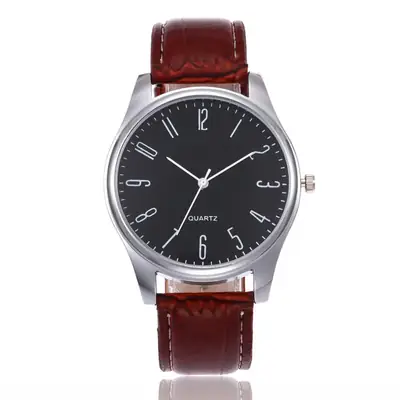 Men's Bamboo Strap Quartz Wristwatch with Clear Case