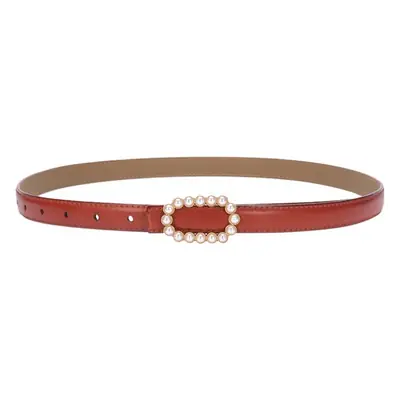 Women's Green Genuine Leather Belt with Pearl Buckle