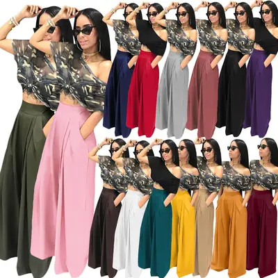 Purple Wide-leg Pants with Off-Shoulder Top for Women