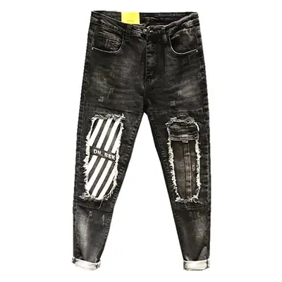 Men Vintage Denim Pants Slim Fit Stretch Ankle