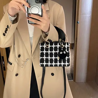 2025 Korean Fashion Retro Crossbody Bag Plaid Black White