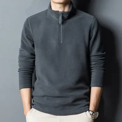 Men's Black Velvet Semi-High Collar Sweater