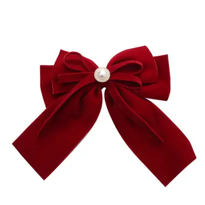 Velvet Hair Pins Red Black Pearl Button