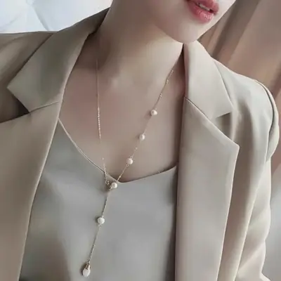 Luxury Pearl Necklace for Women Adjustable Elegant Long Chain