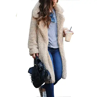 2023 Long Sleeve Black Plush Coat for Women