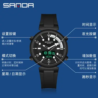 SANDA Men's Digital Watch Black Rose Gold 3122