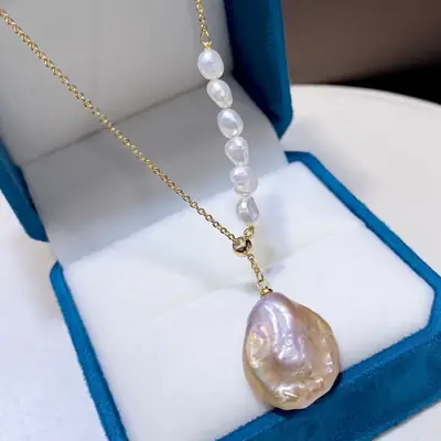 Natural Freshwater Baroque Pearl Pendant with Button Pink Purple