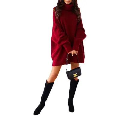 2023 New Cross-Border Pure Color Turtleneck Knitwear Loose Large Size