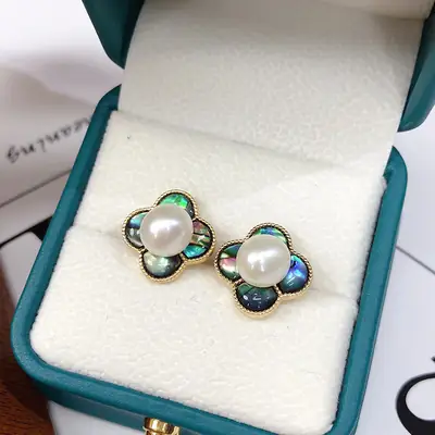 Freshwater Pearl Earrings for Women White Colorful Abalone Shells