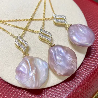 Natural Freshwater Baroque Pearl Pendant Set