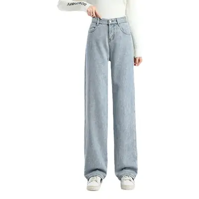 Warm Velvet-Lined Wide Leg Jeans Women
