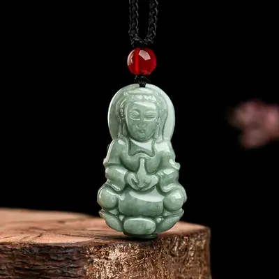 Natural Green Jade Guanyin Pendant for Men Women