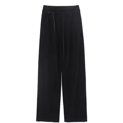 Women Velvet Wide Leg Pants Black High Waist 2025