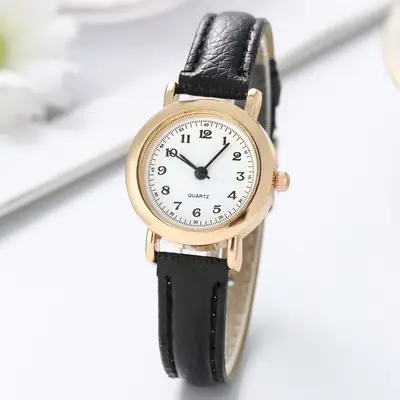 Women's Belt Round Quartz Watch Brown Leather Strap