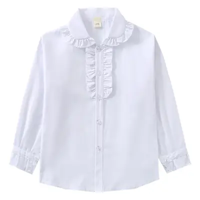 White Ruffled Collar School Shirt for Girls