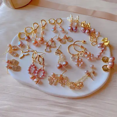 Natural Pearl Earrings for Women Gold Plated