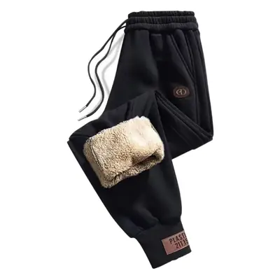 Men Fleece Lined Warm Jogger Pants Black