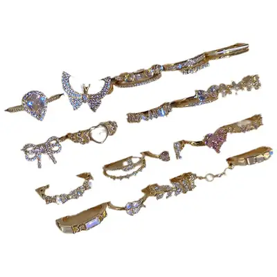 Korean Accessible Luxury Zircon Pearl Bow Rings Set