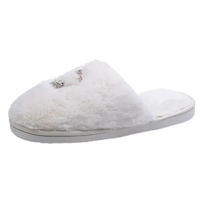 Autumn and Winter New Plush Slippers Women's Flat Crown Baotou Cotton Slippers Casual Warm Soft Sole Home Shoes