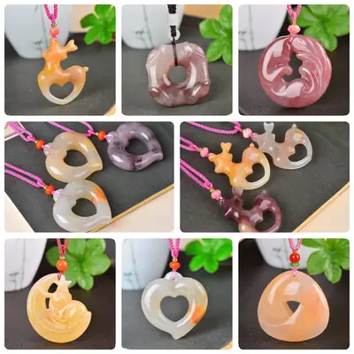 Jade Necklace Set with Heart & Fortune Design