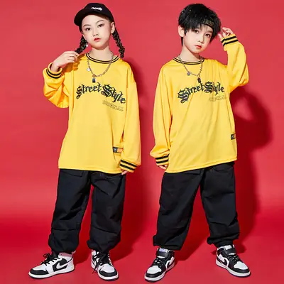 Children Hip-Hop Suit Yellow Black Loose Fit
