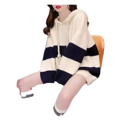 Women Loose Striped Hooded Sweater 2025 Spring Autumn Knit
