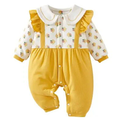 Baby Winter Quilted Romper Set with Printed Pants