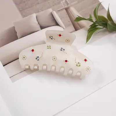 French Floral Hair Clip with Diamond Embroidery