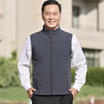 Men's Velvet Warm Vest Navy Blue Windproof Collar Large