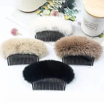 Faux Fur Hair Comb for Girls, Stylish Fashion Hairpin, Autumn Winter, Durable, 1 Pc