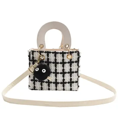 2022 Women's Korean Crossbody Bag Black White Plaid