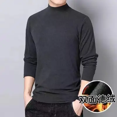 Men's White Long Sleeve T-Shirt with Collar Cut