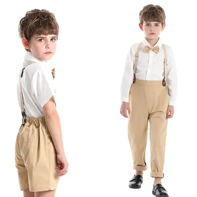 Korean Style Boys One Year Old Suit White Shirt Strapper Pants
