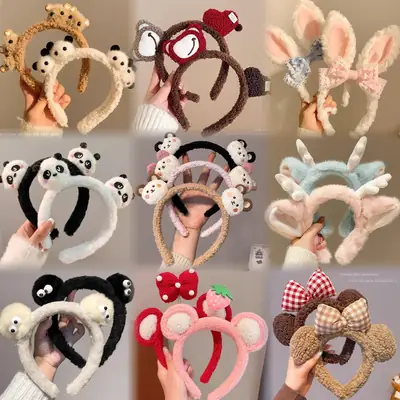 Red Plush Bear & Star Headband with Bow