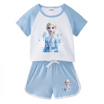 2023 Frozen Print Boys Girls T-Shirt Shorts Set