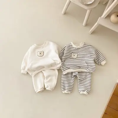 Korean Style Striped Bear Head Jumpsuit for Baby