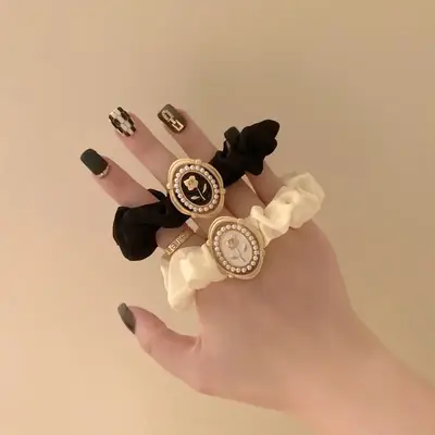 French Retro Hair Rope with Pearl & Bow Design