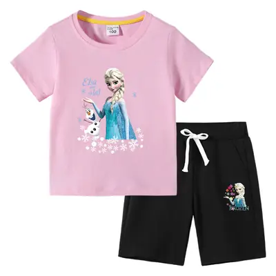 2023 Frozen Print Kids Cotton 2-Piece Suit White Black