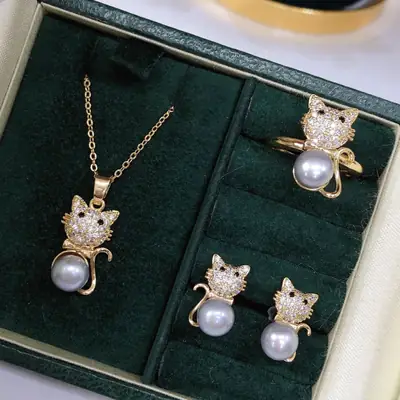 Freshwater Pearl Three-Piece Jewelry Set for Women