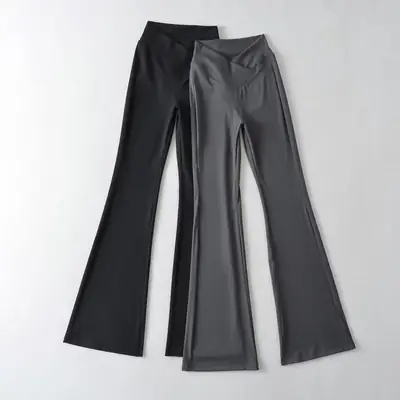 Black V-Shape Flared Pants for Women