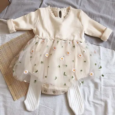Baby Princess Knitted Mesh Skirt Suit Cream