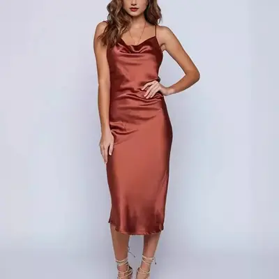 Red Swung Collar High Waist Slim Fit Dress