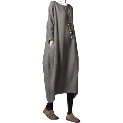 Elegant Black Linen Mid-Length Dress for Women