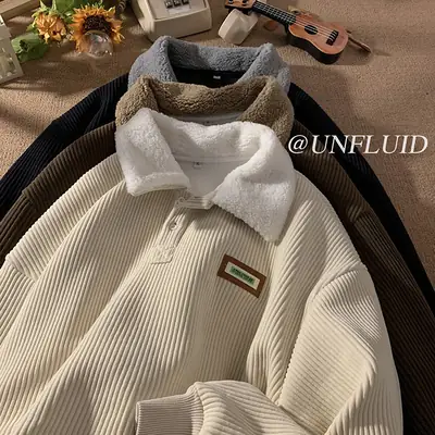Men's Velvet Polo Collar Sweater Winter Jacket Brown