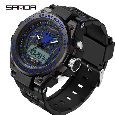 Sanda Men's Waterproof Electronic Watch Black Gold Blue Red Green