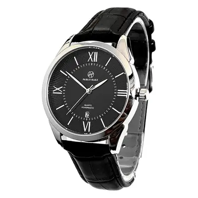 Men's Quartz Watch with Leather Strap and Roman Dial
