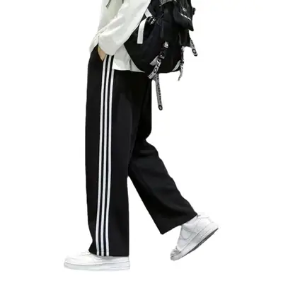 Men's Black Three Bar Straight Leg Pants Casual Sweatpants