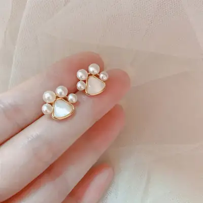 Cat Claw Pearl Earrings for Women 925 Silver