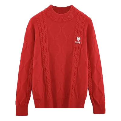 Red Cable-Webbed Sweater for Family of Three