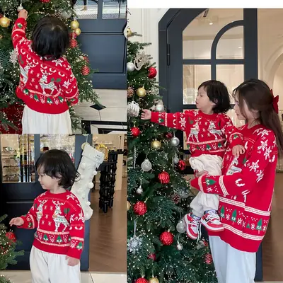 Autumn Winter Red Elk Sweater for Kids 2024